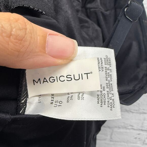 Magicsuit Jill Gold Leaf One Piece Swimsuit Black Size 10 Slimming Mesh Flyaway - Picture 5 of 6